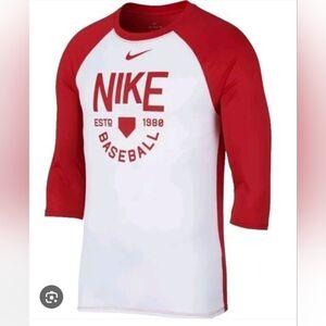 Nike Red and White Raglan Baseball Tee